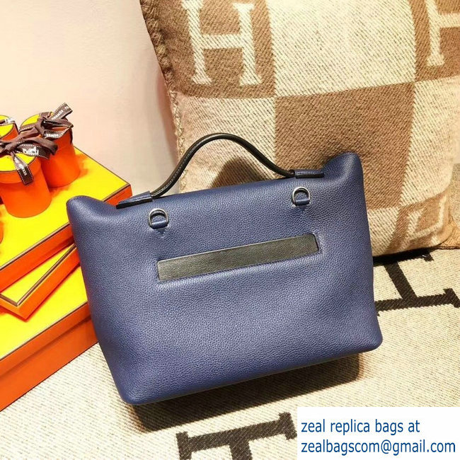 Hermes Kelly 24/24 Bag In Swift and Togo Leather Navy Blue With Silver Hardware 2018 - Click Image to Close