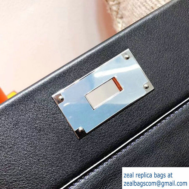 Hermes Kelly 24/24 Bag In Swift and Togo Leather Navy Blue With Silver Hardware 2018 - Click Image to Close