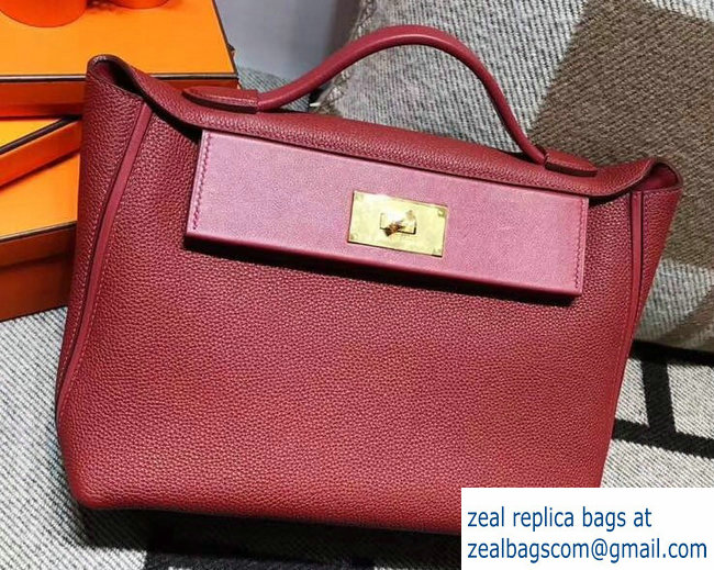 Hermes Kelly 24/24 Bag In Swift and Togo Leather Red With Gold Hardware 2018 - Click Image to Close