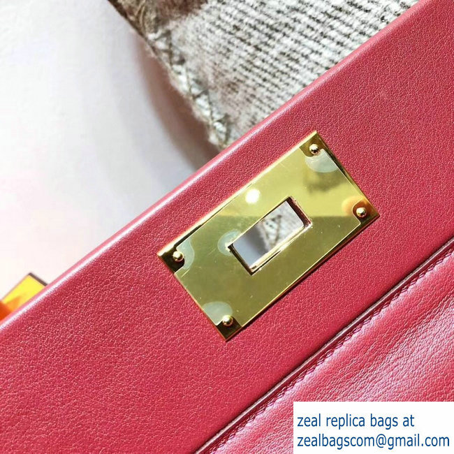 Hermes Kelly 24/24 Bag In Swift and Togo Leather Red With Gold Hardware 2018 - Click Image to Close