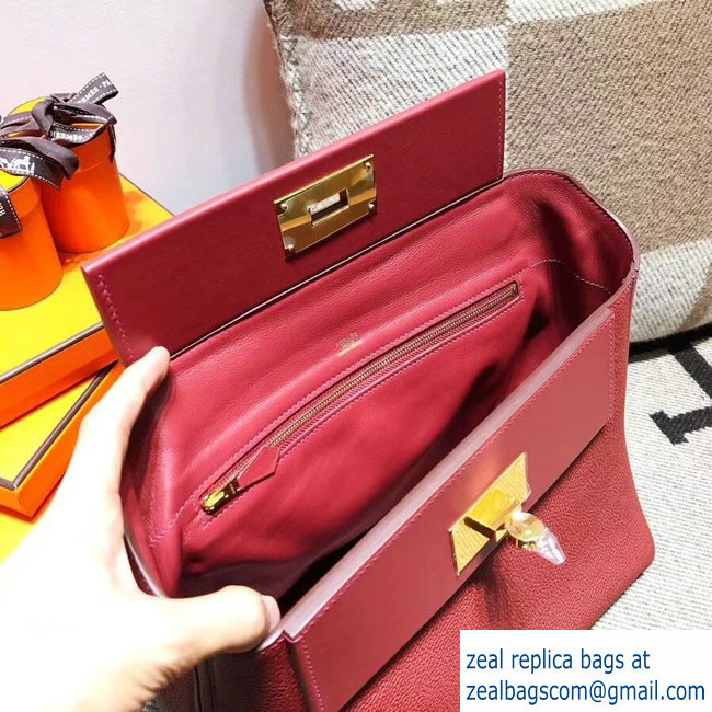 Hermes Kelly 24/24 Bag In Swift and Togo Leather Red With Gold Hardware 2018