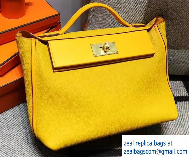 Hermes Kelly 24/24 Bag In Swift and Togo Leather Yellow With Gold Hardware 2018 - Click Image to Close