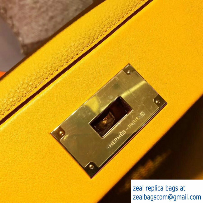 Hermes Kelly 24/24 Bag In Swift and Togo Leather Yellow With Gold Hardware 2018 - Click Image to Close