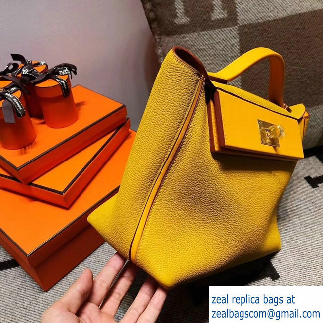 Hermes Kelly 24/24 Bag In Swift and Togo Leather Yellow With Gold Hardware 2018 - Click Image to Close