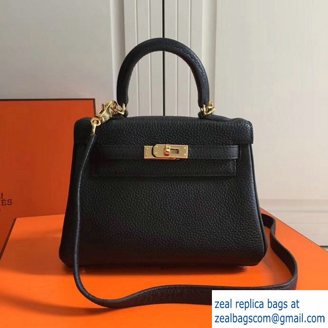Hermes mini kelly 20 bag Black in clemence leather with golden hardware - Click Image to Close