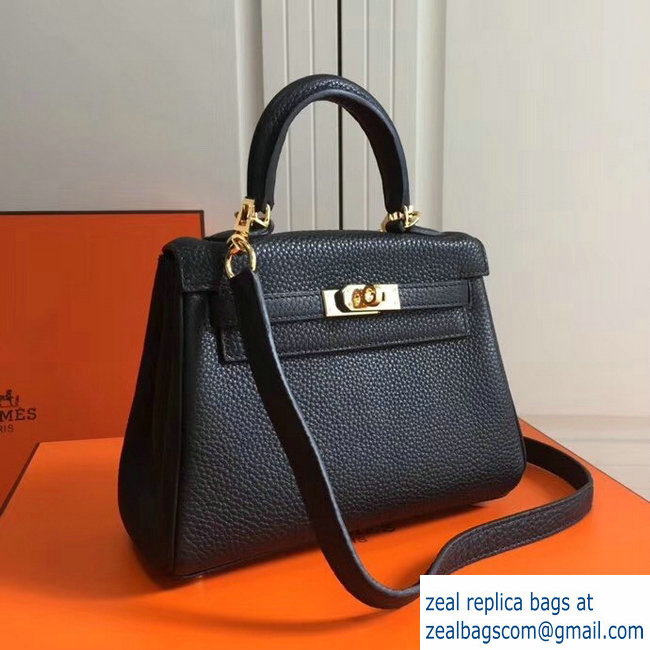 Hermes mini kelly 20 bag Black in clemence leather with golden hardware