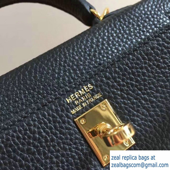 Hermes mini kelly 20 bag Black in clemence leather with golden hardware - Click Image to Close