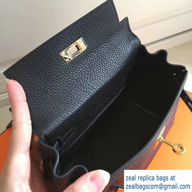 Hermes mini kelly 20 bag Black in clemence leather with golden hardware