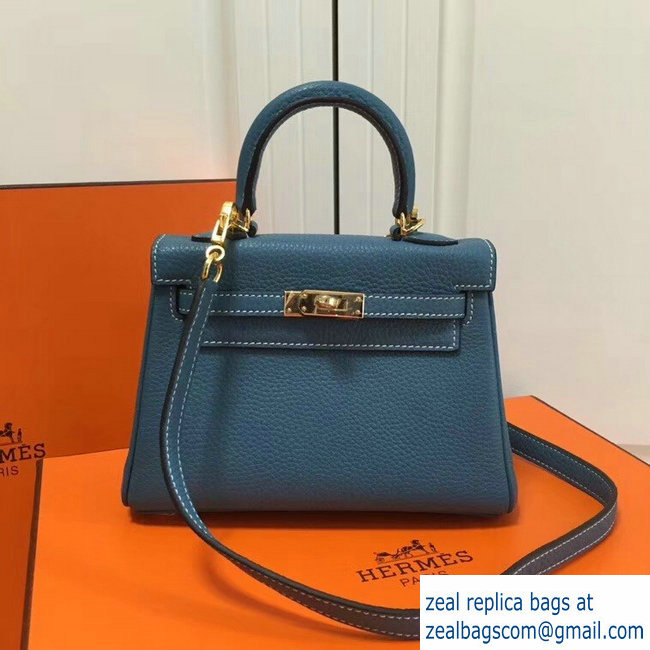 Hermes mini kelly 20 bag Blue in clemence leather with goldenhardware - Click Image to Close