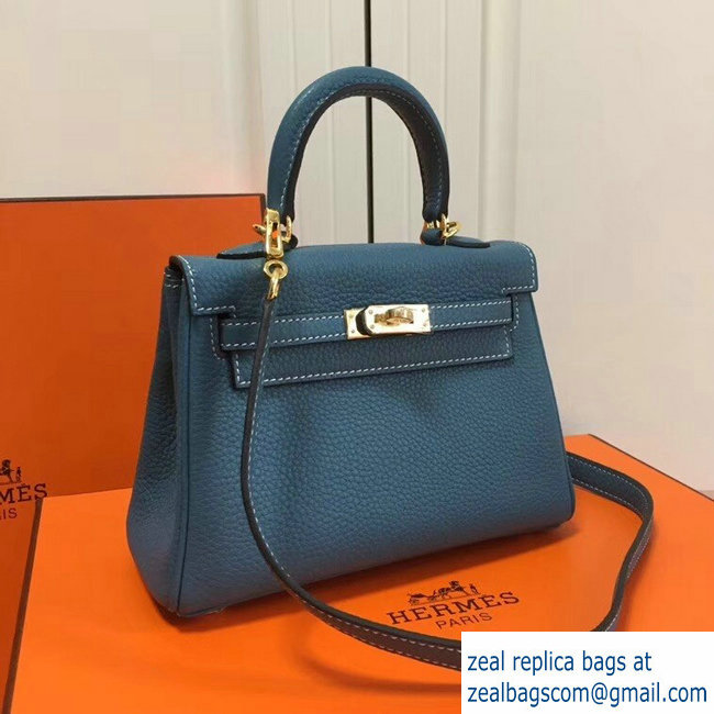 Hermes mini kelly 20 bag Blue in clemence leather with goldenhardware - Click Image to Close
