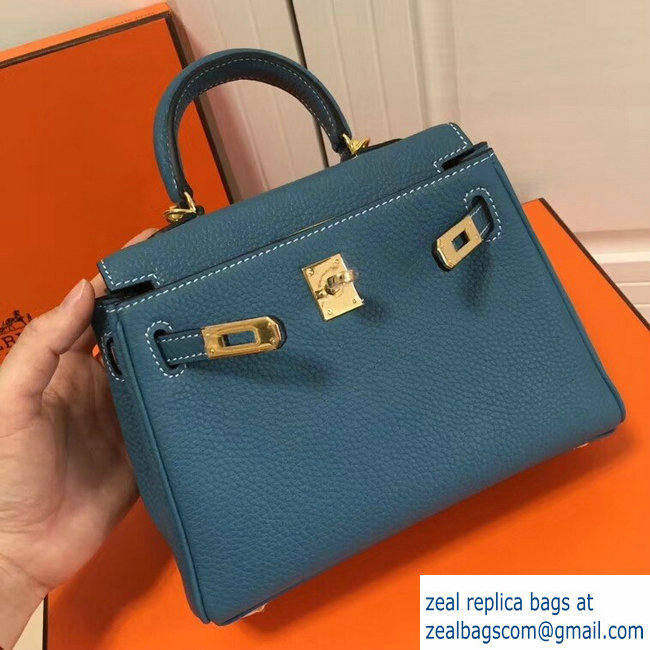 Hermes mini kelly 20 bag Blue in clemence leather with goldenhardware