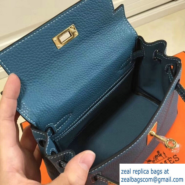 Hermes mini kelly 20 bag Blue in clemence leather with goldenhardware - Click Image to Close