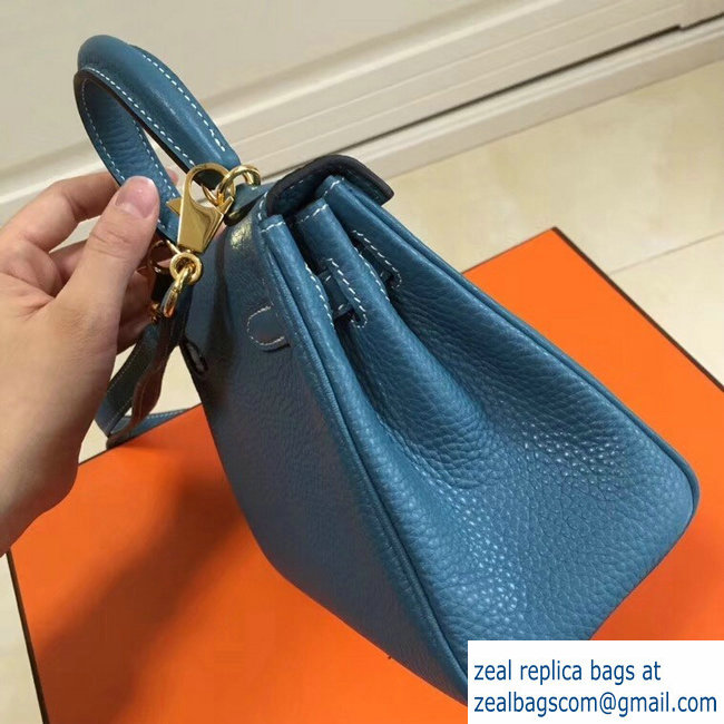 Hermes mini kelly 20 bag Blue in clemence leather with goldenhardware - Click Image to Close