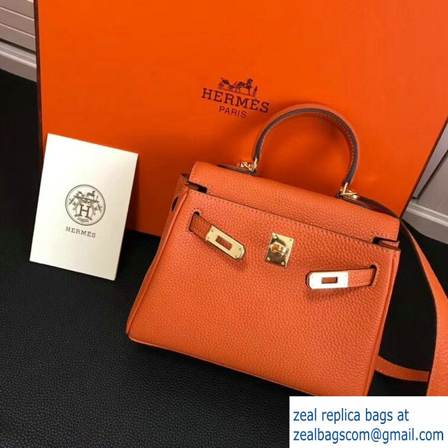 Hermes mini kelly 20 bag Orange in clemence leather with golden hardware - Click Image to Close