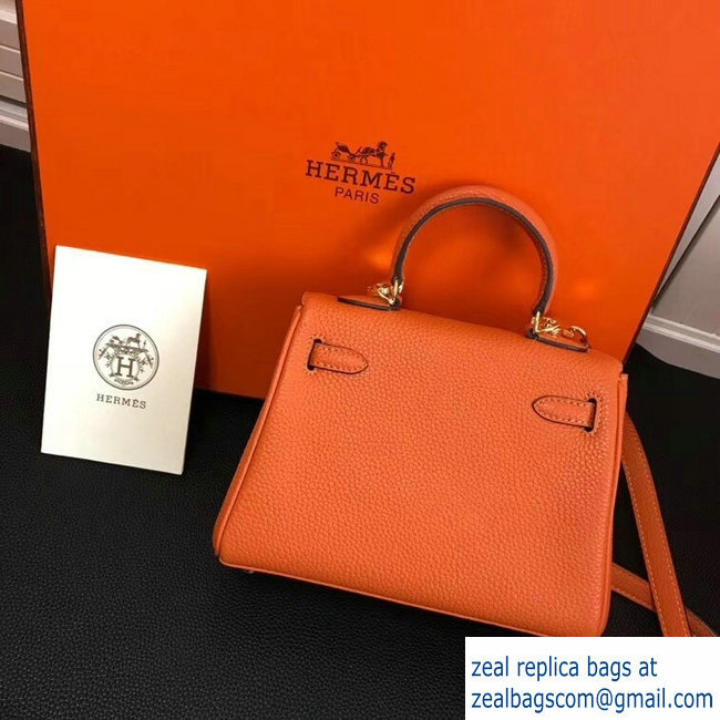 Hermes mini kelly 20 bag Orange in clemence leather with golden hardware - Click Image to Close