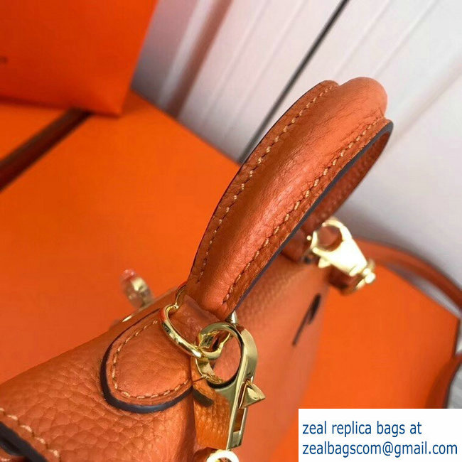 Hermes mini kelly 20 bag Orange in clemence leather with golden hardware - Click Image to Close