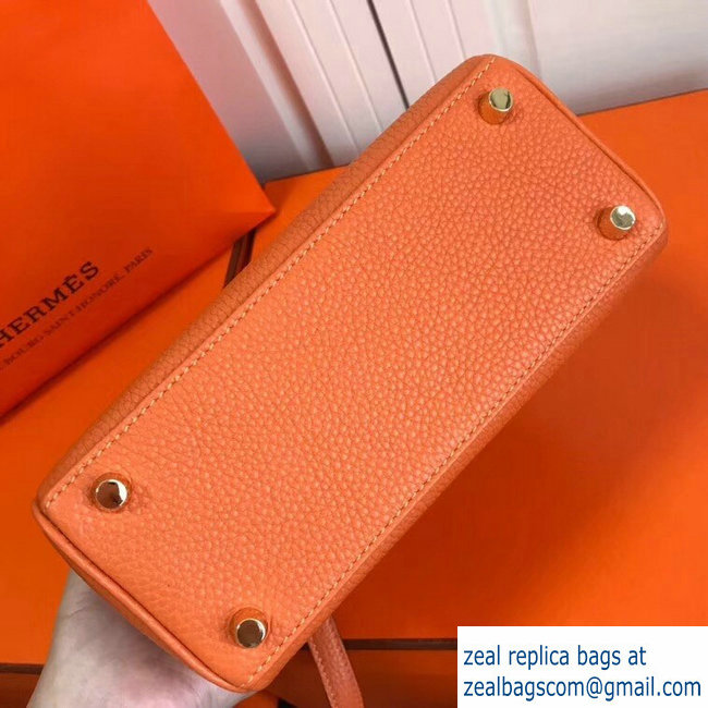 Hermes mini kelly 20 bag Orange in clemence leather with golden hardware - Click Image to Close