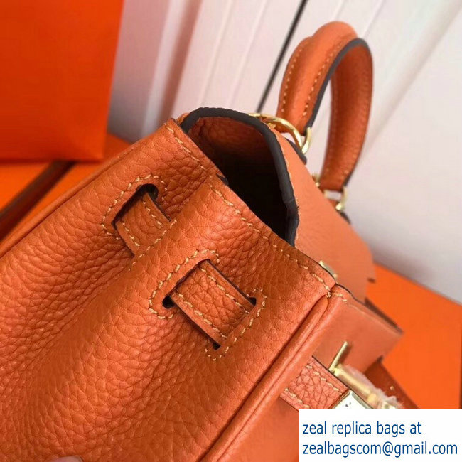 Hermes mini kelly 20 bag Orange in clemence leather with golden hardware - Click Image to Close