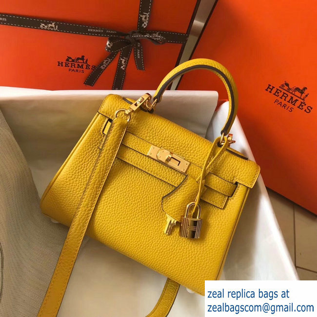 Hermes mini kelly 20 bag Yellow in clemence leather with goldenhardware - Click Image to Close