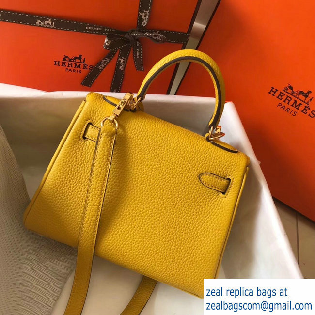 Hermes mini kelly 20 bag Yellow in clemence leather with goldenhardware - Click Image to Close