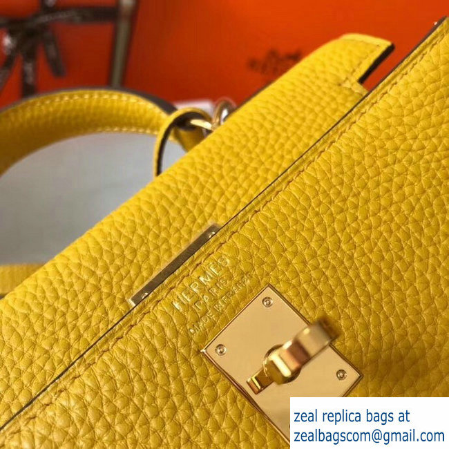 Hermes mini kelly 20 bag Yellow in clemence leather with goldenhardware - Click Image to Close