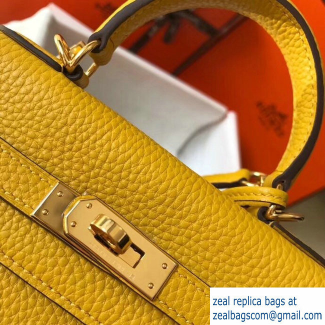 Hermes mini kelly 20 bag Yellow in clemence leather with goldenhardware - Click Image to Close