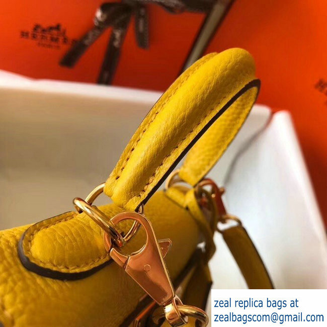 Hermes mini kelly 20 bag Yellow in clemence leather with goldenhardware - Click Image to Close