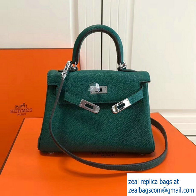 Hermes mini kelly 20 bag atrovirens in clemence leather with silver hardware - Click Image to Close