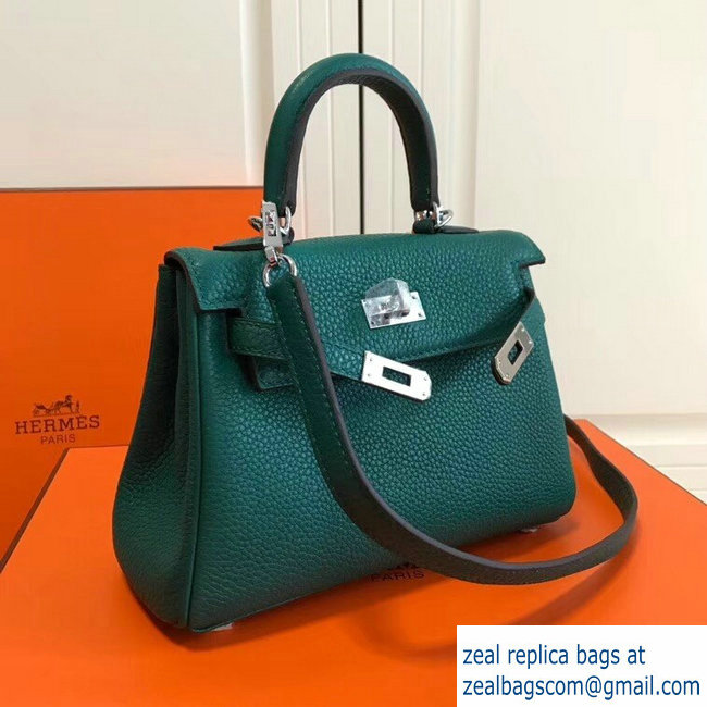 Hermes mini kelly 20 bag atrovirens in clemence leather with silver hardware - Click Image to Close