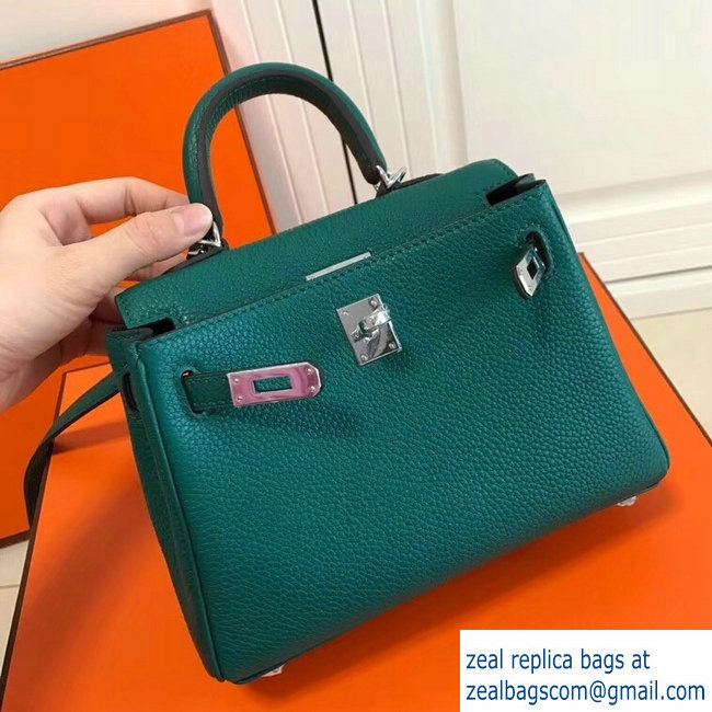 Hermes mini kelly 20 bag atrovirens in clemence leather with silver hardware