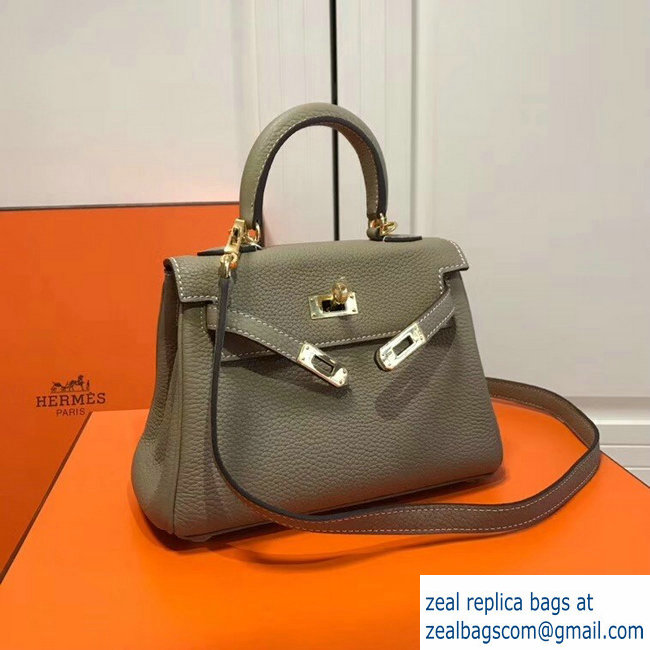 Hermes mini kelly 20 bag camel in clemence leather with golden hardware