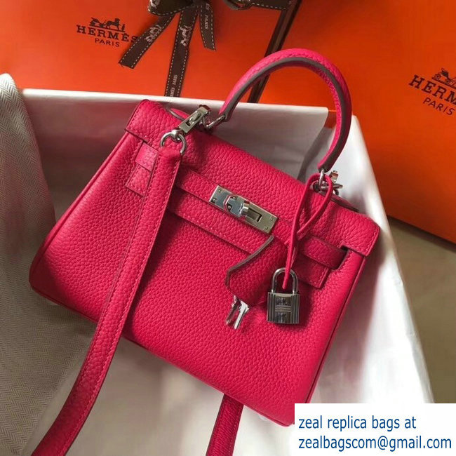 Hermes mini kelly 20 bag deep pink in clemence leather with silver hardware - Click Image to Close