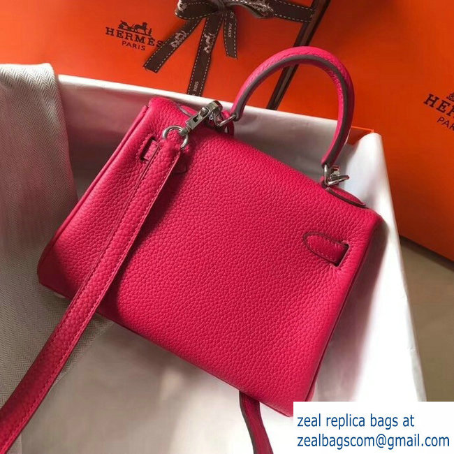 Hermes mini kelly 20 bag deep pink in clemence leather with silver hardware - Click Image to Close