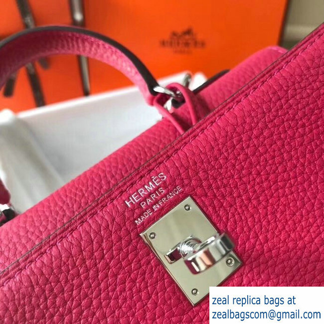 Hermes mini kelly 20 bag deep pink in clemence leather with silver hardware