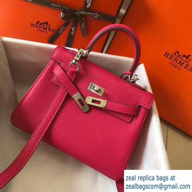 Hermes mini kelly 20 bag deep pink in clemence leather with silver hardware