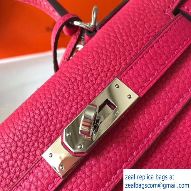 Hermes mini kelly 20 bag deep pink in clemence leather with silver hardware - Click Image to Close