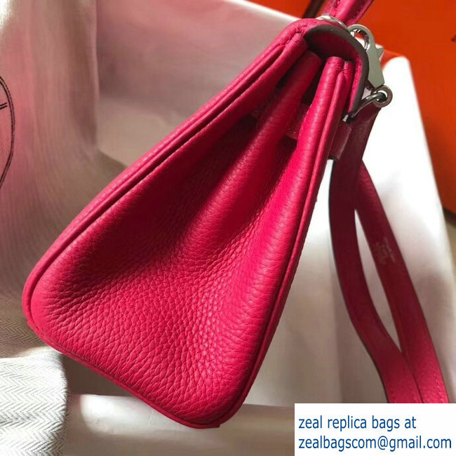 Hermes mini kelly 20 bag deep pink in clemence leather with silver hardware - Click Image to Close