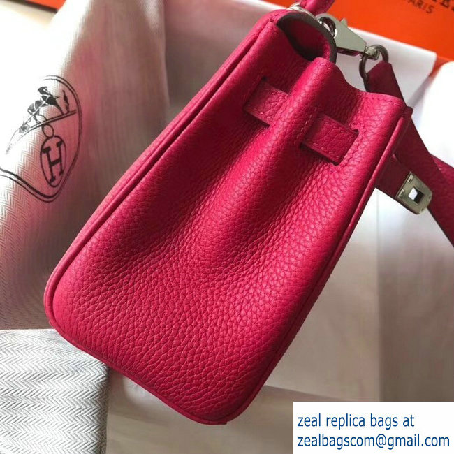 Hermes mini kelly 20 bag deep pink in clemence leather with silver hardware - Click Image to Close