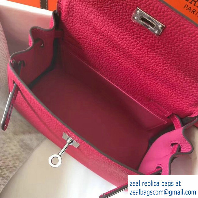 Hermes mini kelly 20 bag deep pink in clemence leather with silver hardware - Click Image to Close
