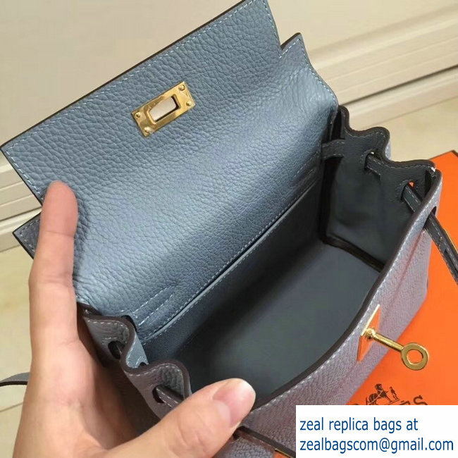 Hermes mini kelly 20 bag light blue in clemence leather with golden hardware