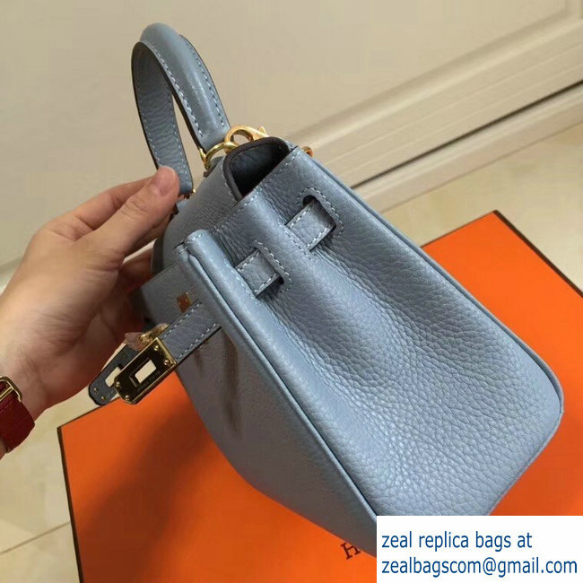 Hermes mini kelly 20 bag light blue in clemence leather with golden hardware