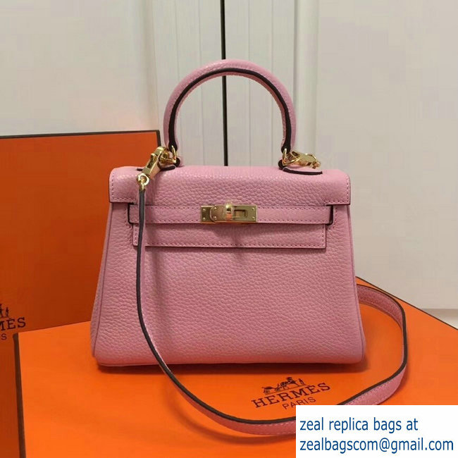 Hermes mini kelly 20 bag light pink in clemence leather with golden hardware - Click Image to Close