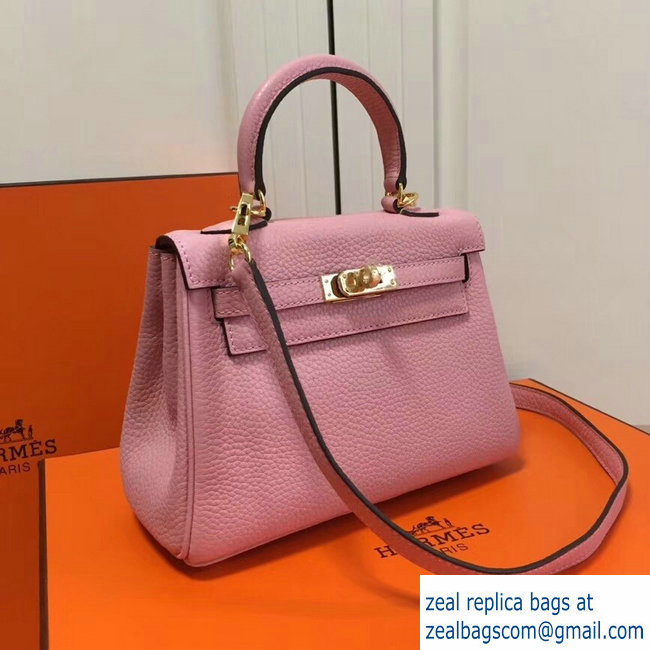 Hermes mini kelly 20 bag light pink in clemence leather with golden hardware