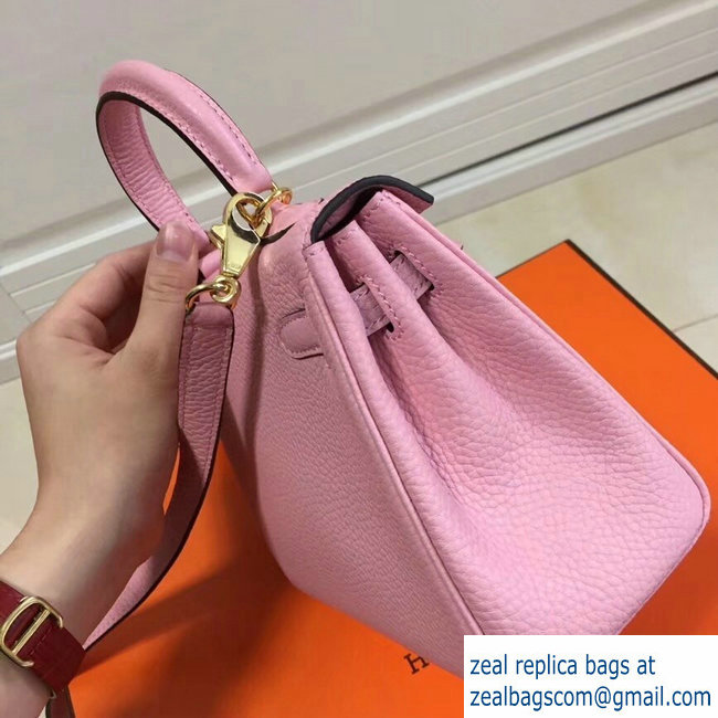 Hermes mini kelly 20 bag light pink in clemence leather with golden hardware