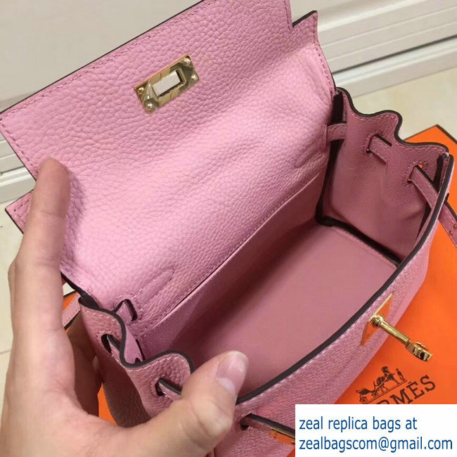 Hermes mini kelly 20 bag light pink in clemence leather with golden hardware