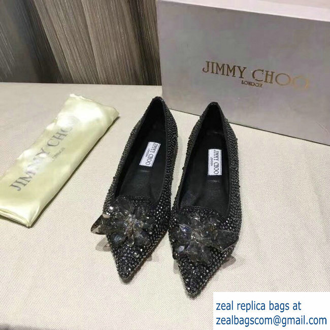 JIMMY CHOO CRYSTAL COVERED POINTY TOE FLATS DARK GREY