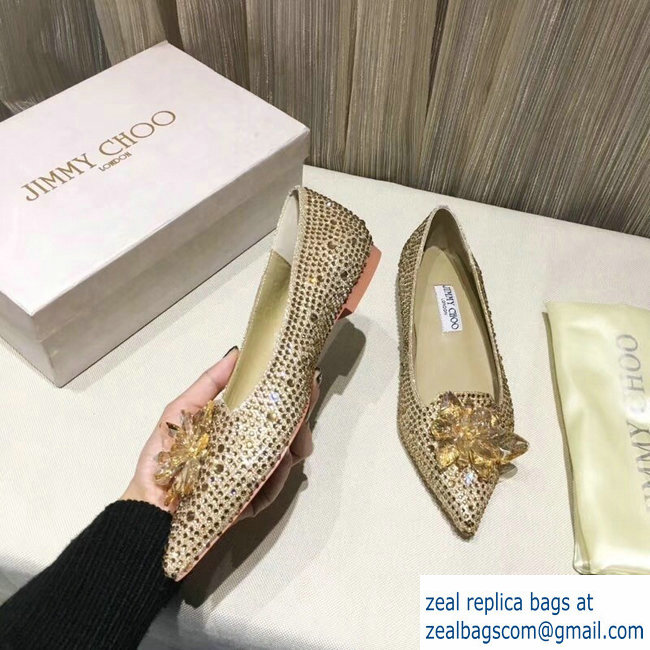 JIMMY CHOO CRYSTAL COVERED POINTY TOE FLATS GOLD - Click Image to Close