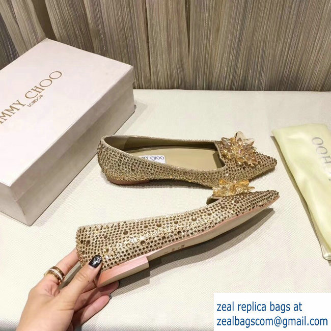 JIMMY CHOO CRYSTAL COVERED POINTY TOE FLATS GOLD - Click Image to Close