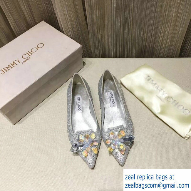 JIMMY CHOO CRYSTAL COVERED POINTY TOE FLATS silver