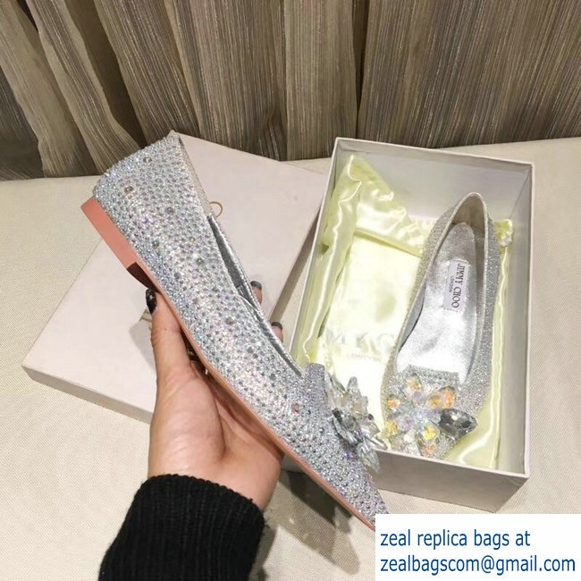 JIMMY CHOO CRYSTAL COVERED POINTY TOE FLATS silver - Click Image to Close